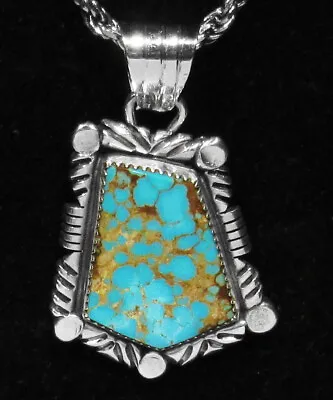 Large Signed Jerry Roan Navajo Natural #8 Spiderweb Turquoise 925 Silver Pendant • £28.95