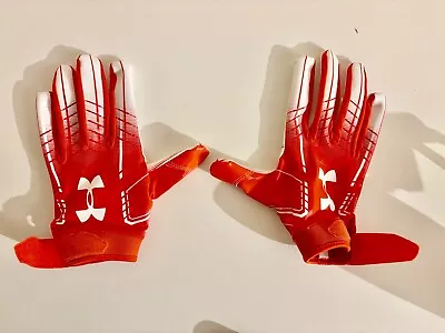 Under Armour American Football Wide Receiver Gloves - Orange/white • New • L • £29.99