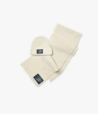 Lacoste Holiday Scarf And Beanie Set Ribbed Wool Cream Unisex BNWT Gift Box • £67.50