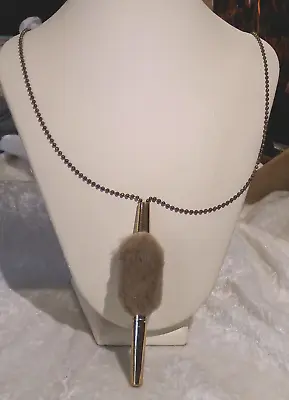 Vintage  Fur Accented Gold Tone Metal Pen Holder On Chain Necklace • $12.95