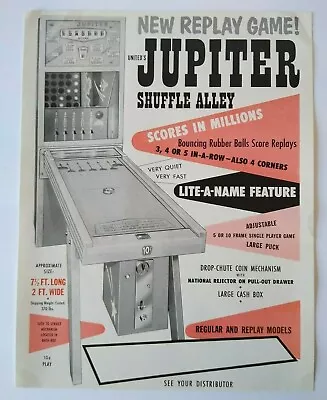 Jupiter Arcade FLYER Original NOS Puck Shuffle Bowling Alley Game 1958 • $23.80
