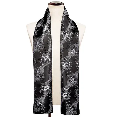 £11.99 • Buy New Elegant Unisex Black Silk Scarf Floral Mens Neck Scarves Stain Women Shawl 
