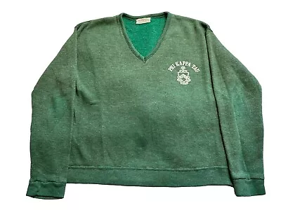 Vintage 60s Creslan Rayon V Neck Sweater Phi Kappa Psi Fraternity Letter Large • $57.59