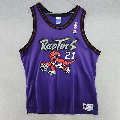 Vintage 90s Champion Toronto Raptors Marcus Camby #21 Jersey Purple NBA Size 48 • $68.88