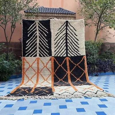Moroccan Boujaad Handmade Rug Berber Wool Abstract Orange White Black Carpet • $439