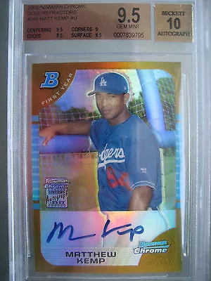 2005 Bowman Chrome Gold Refractor #349 Matt Kemp Rookie Rc /50 BGS 9.5 Auto 10 • $998.88