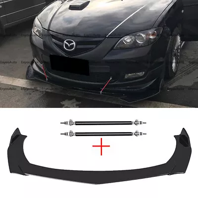 For Mazda 2 3 6 Front Bumper Lip Spoiler Splitter + Strut Rods Glossy Black • $52.25