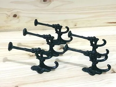 5 Coat Hooks Black Bath Hooks Large Victorian Hall Tree Wall Towel Cast Iron  • $28.99