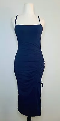 Kookai Navy Blue Ruched Waist Bodycon Midi Dress Size 0 Aus 6-8 Party/Cocktail • $37