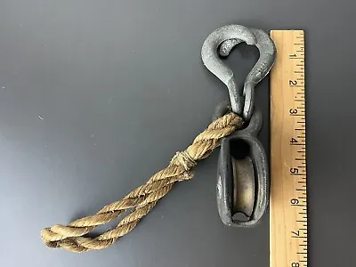 Vintage Brass Pulley W Double Steel Hooks Sailing Boats Rope Handle • $44.99