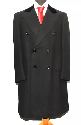 Men's Harrods Tailored By Chester Barrie Velvet Collar Covert Coat Charcoal 42r • £245