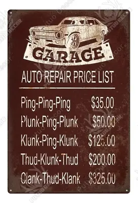 Garage Auto Repair Price List Metal Tin Sign Mechanic Man Cave Humor Wall Decor • $15.98