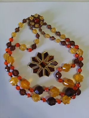 Vintage Multi-Strand Faceted Bead Necklace Brooch. Earth Tones. Pretty. • $4.99