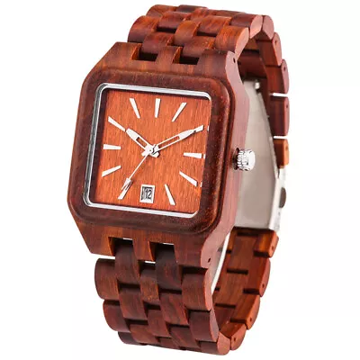 Mens Womens Square Full Wooden Watch Quartz Natural Wood Bracelets Gift Luxury • $43.95