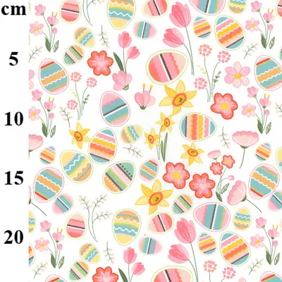 Cotton Fabric Spring Floral Daffodils Easter Eggs Craft Fabric Material Metre • £6.99