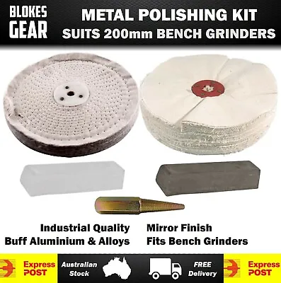 Aluminium Buffing Polishing Kit For 200mm Bench Grinder Inc Compounds & Spindle • $115