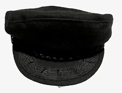 Vintage Woolen Greek Aegean Fishermans Cap Hat Black Size 7_1/2 Made In Greece • $34.17