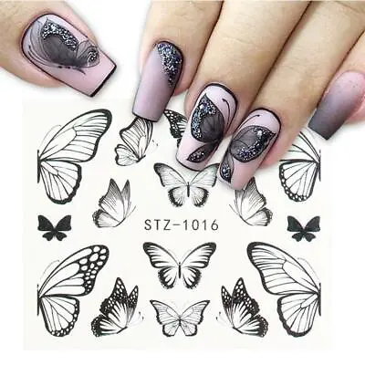 Nail Art Water Decals Transfers Stickers Black Butterfly Butterflies STZ1016 • £1.49