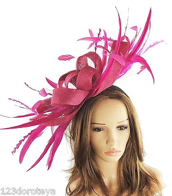 Cerise Magenta Dark Pink Ascot Weddings Proms Kentucky Derby Fascinator Hat P1 • £200