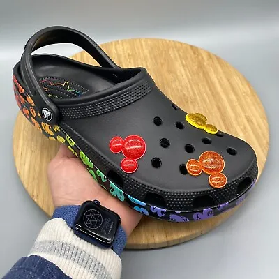 Crocs Shoes Mens 10 Womens 12 Disney Pride Celebration Mickey Rainbow Black Clog • $99