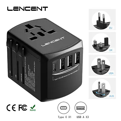 $24.99 • Buy LENCENT Universal Travel Adapter 3 USB & 1 Type-C Outlet Converter Plug Power
