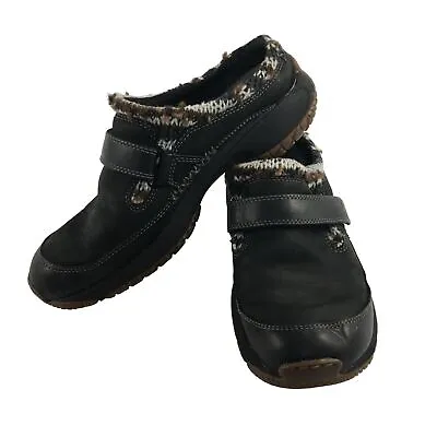 Merrell Encore Scoop Black Leather Knit Cuff Ortholite Clogs J66236 Womens 7 • $24