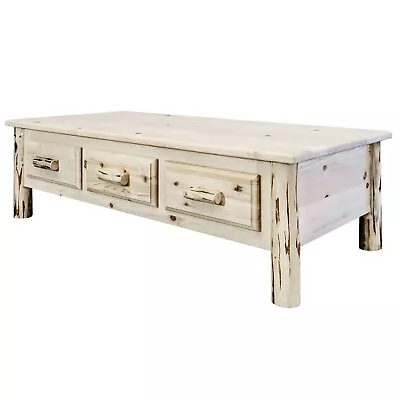 Rustic LOG Coffee Table With 6 Drawers LOW TABLES Amish Made Montana Lodge • $1529