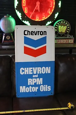 $395 • Buy Rare 1960's Chevron Rpm Motor Oil Embossed Metal Sign Gas Garage Ford Hemi Chevy