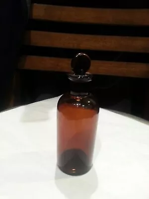 1890's 5 7/8  Round Amber Apothecary Druggist Medicine Bottle With Stopper • $14.99