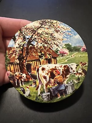 Vintage Tissot Tin Caramels Au Lait Paris France Milk Maid Milking Cow Scene • $5.96