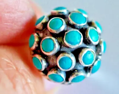 Vintage Mexico Sterling Silver Snake Eyes Turquoise Clucter Adjustable Ring Sz 6 • $9.99