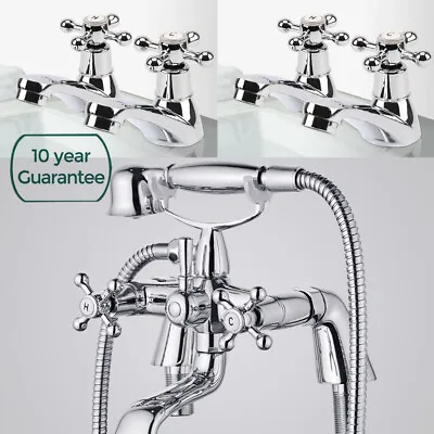 Traditional Bathroom Chrome Lever Handle Basin Mono Twin Sink Bath Shower Taps • £12.30