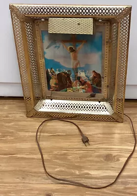 Vintage Holographic Christ On Cross Lenticular Picture 17”x 14” Frame W/ Light • $39.95
