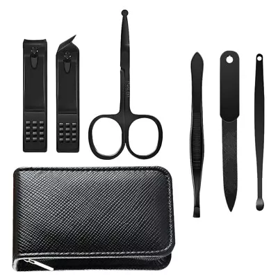 Black 7In1 Luxury Manicure Set Care Nail Clipper Kit Pedicure Personal Grooming • $19.78