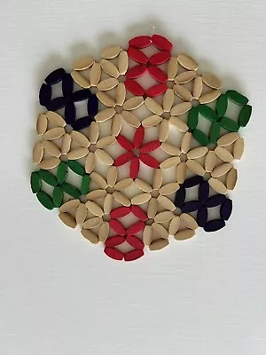 Vintage Beaded Wooden Trivet Hot Pad Or Wall Hanging Granny Core Boho Kitsch • $12