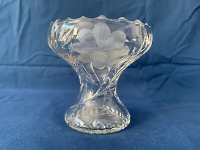 Goblet Shaped Crystal Scalloped Edge Vase W Floral Etching - Beautiful! • $25.99