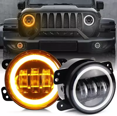 Pair 4  Inch Round LED Fog Lights Driving Lamps Halo For Jeep Wrangler JK TJ LJ • $30.98