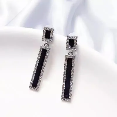 Black Silver Gold Long Drip Earrings Rhinestone Party Bling Sparkling • £5.99