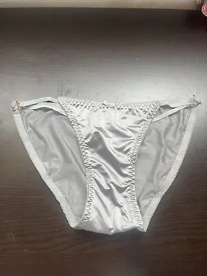 Vintage Satin String Bikini Panties Panty White Sz Medium String Heart • $16.99