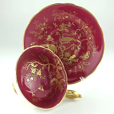 Oriental Revival Coalport Gold Leafing Stencil Summer Scene Teacup Saucer L061a • $248.50