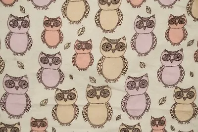 Retro Style Drawn Owls On Cream BG Flannel Fabric 33  X 39.5  Remnant JoAnn • $8.95