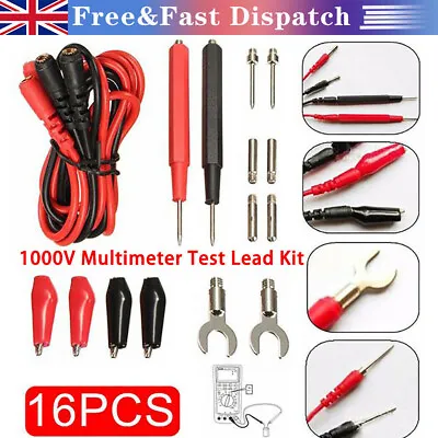 16pcs Cable Alligator Clip Needle Tip Digital Multimeter Probe Test Lead Sets .. • £4.75