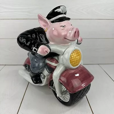 Clay Art Road Hog Biker 8831 Pig On Motorcycle Ceramic Cookie Jar Vintage 1996 • $35