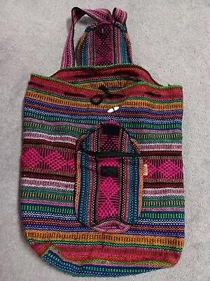 Artesanias Mr Pinzon Mexican Woven Backpack Indian Bag Pink Purple Hippie • $20