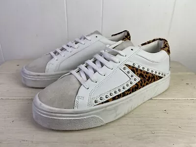 Zara Leather Animal Print Trainers With Studs UK 5.5 EUR 39 US 7.5 • $40