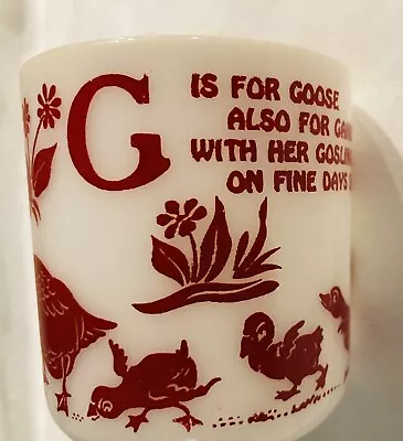 Vintage Hazel Atlas Children’s Nursery Rhyme Milk Glass Mug G Is For Goose 40’s • $12
