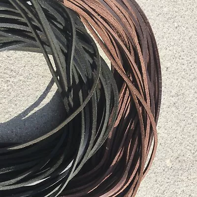 £5.99 • Buy Flat 3mm Square  Leather Shoe Laces Pair Deck Shoes Boots Thongs Heavy Duty