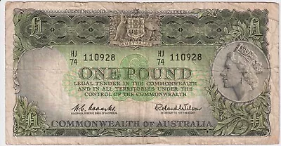 1961 Australia 1 Pound Banknote - Coombs / Wilson - R34 - Good - # 31150 • $19