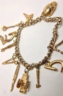 Vintage Medical Instrument Gold Tone Dangle Charm Bracelet Skull Scalpel Doctor • $59