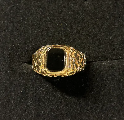 Vintage 18K HGE Gold Plated Genuine Onyx Mens Ring Size 9 NOS • £48.21